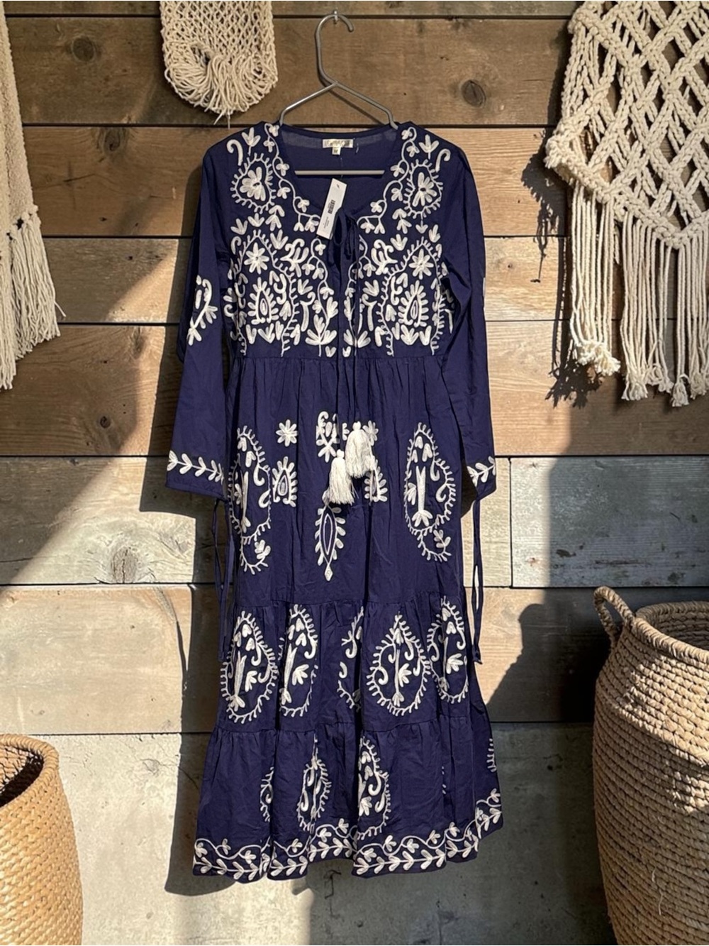NEW DEBBIE KATZ kiana embroidered midi dress in blue Size M